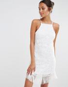 Missguided Tassel Lace Curve Hem Dress - White