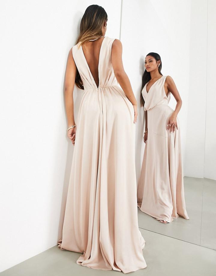 Asos Edition Satin Maxi Dress With Wrap Bodice In Blush-pink