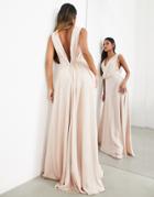 Asos Edition Satin Maxi Dress With Wrap Bodice In Blush-pink