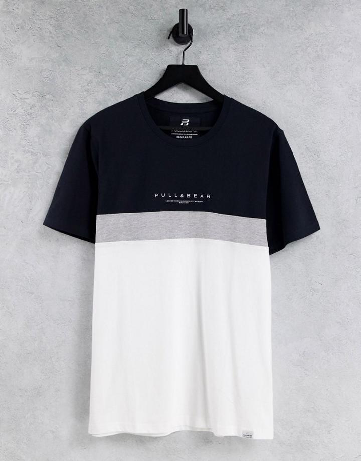 Pull & Bear Logo T-shirt In Color Block-multi