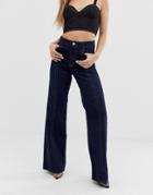 Asos Design Full Length Flare Jeans With Front Seam Stitch Detail In Indigo-blue