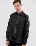 Asos Design Regular Fit Leather Look Shirt In Black - Black
