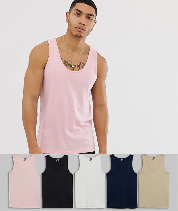 Asos Design Organic Tank In 5 Pack Multipack Saving - Multi