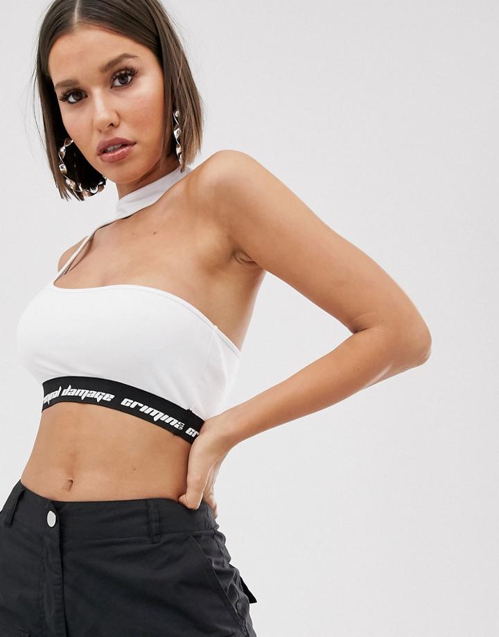 Criminal Damage Cutout Crop Top - White