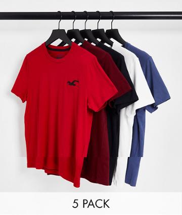Hollister 5-pack Exploded Icon Logo T-shirt In Black/blue/reds/white-multi