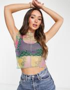 Asos Design Recycled Mesh Tank In Flower Print-multi
