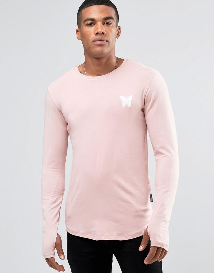 Good For Nothing Long Sleeve T-shirt With Small Logo - Pink