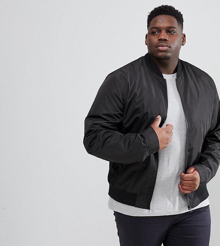 Asos Design Plus Bomber Jacket In Black - Black
