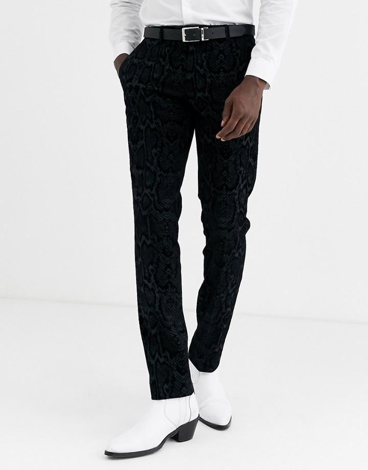 Twisted Tailor Super Skinny Suit Pants In Gray Snake Flocking