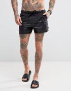 Asos Swim Shorts With Cut And Sew Wet Look Panel In Short Length - Black