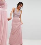 Maya Tall Sleeveless Sequin Bodice Maxi Dress With Cutout And Bow Back Detail - Pink