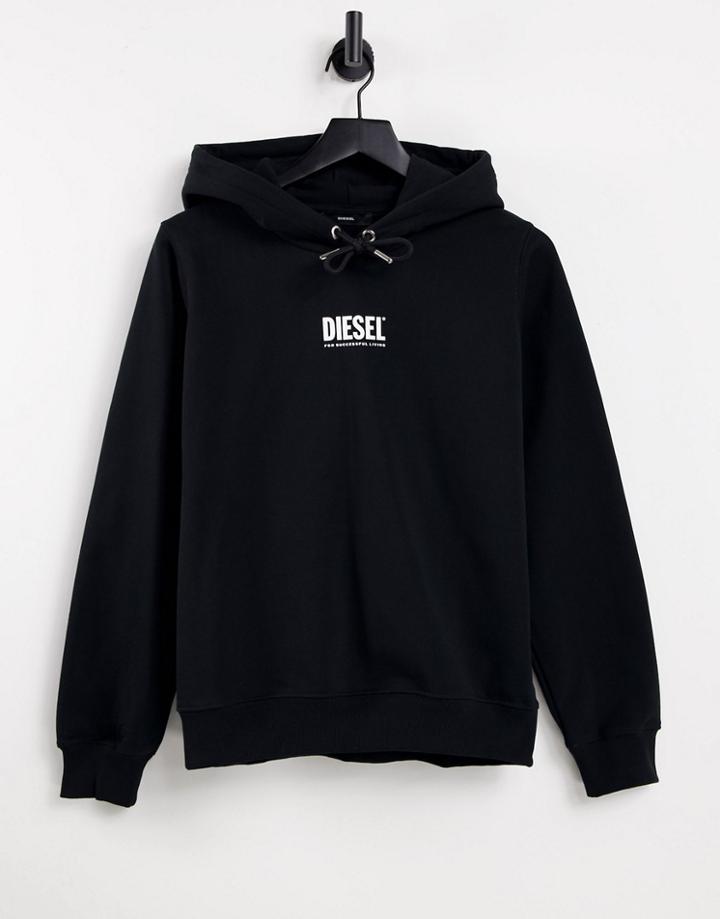 Diesel F-ang Small Logo Front Hoodie In Black