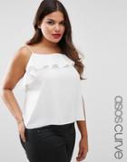 Asos Curve Cami Top With Ruffle Neck Detail - Ivory