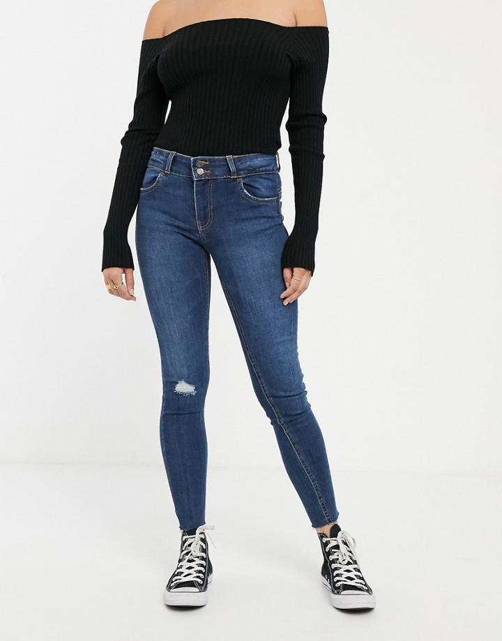 Bershka Push Up Jean In Dark Blue-blues