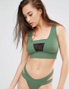 Asos Fuller Bust Exclusive Mesh Insert Zip Back Crop Bikini Top Dd-f