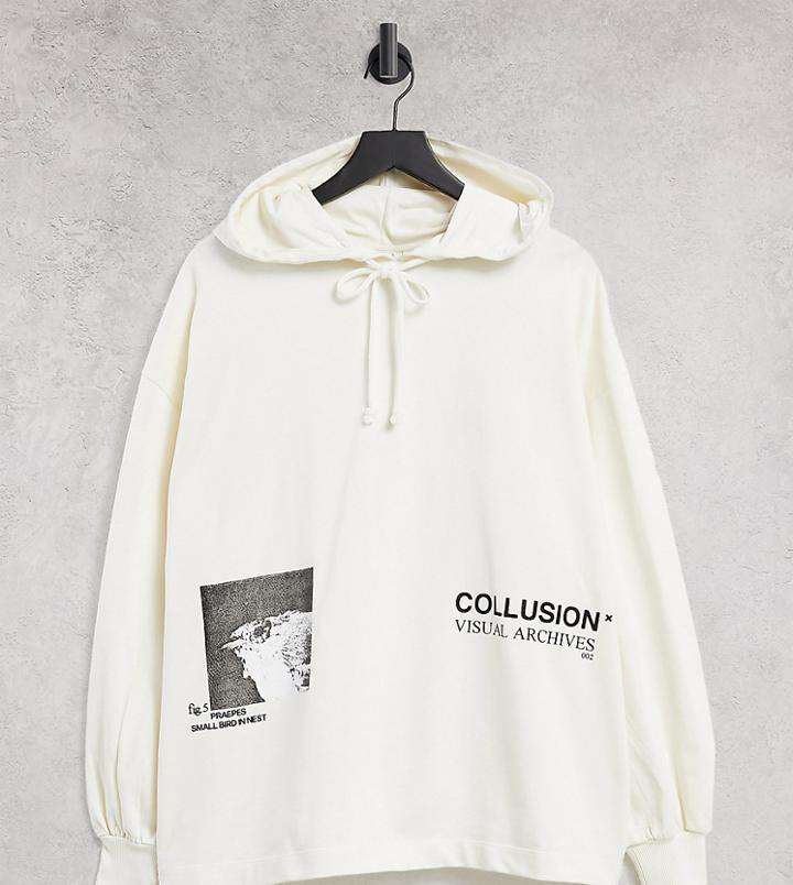 Collusion Photographic Placement Print Hoodie In Ecru-black