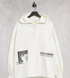 Collusion Photographic Placement Print Hoodie In Ecru-black