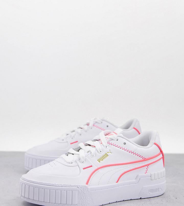 Puma Cali Sport Sneakers In White With Neon Pink Piping - Exclusive To Asos