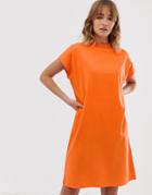 Weekday High Neck T-shirt Dress In Bright Orange - Orange