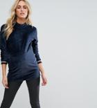 Supermom Maternity Velvet Top With High Neck And Sleeve Tipping - Blue