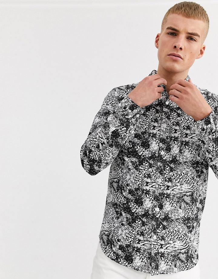 Process Black Animal Print Slim Fit Shirt