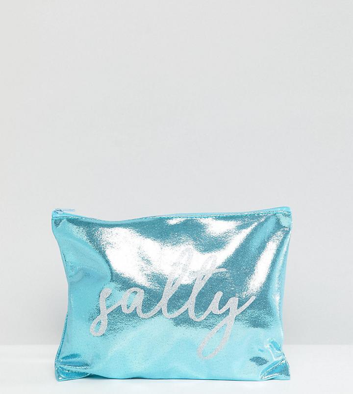 South Beach Salty Metallic Blue Zip Top Pouch - Blue