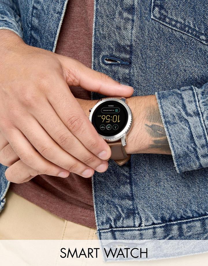 Fossil Q Ftw4003 Explorist Leather Smart Watch In Brown - Brown