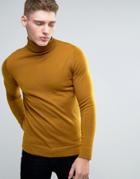 Lindbergh Sweater With Roll Neck In Camel Merino Wool - Tan