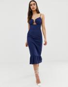 Fashion Union Ring Front Structured Midi Dress In Broderie - Blue