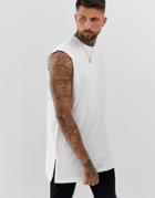 Asos Design Oversized Super Longline Sleeveless T-shirt In White - White