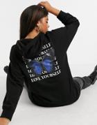 New Look Butterfly Print Longline Oversized Hoodie In Black