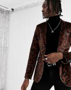 Asos Design Super Skinny Blazer In Leopard Print Velvet-multi