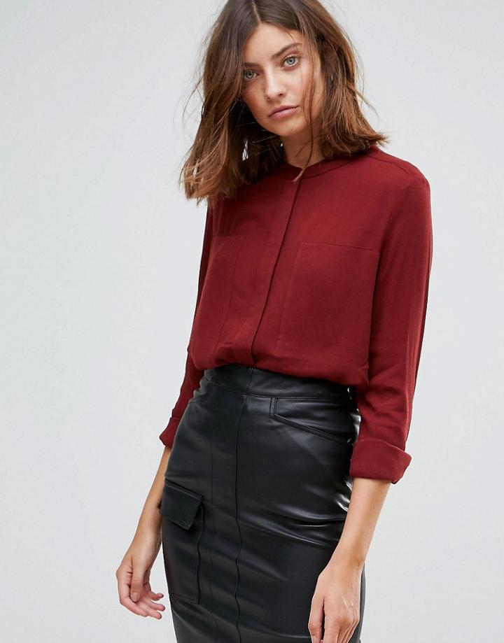 Just Female Greenville Collarless Shirt - Red