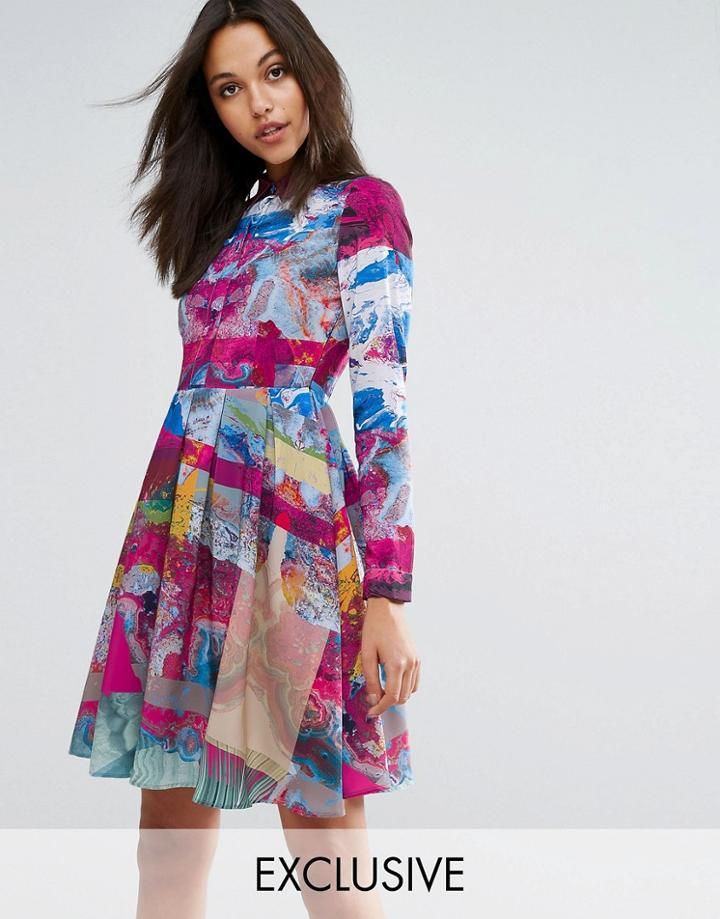 Skeena S Collared Tea Dress In Multi Print - Multi