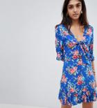 Parisian Tall Floral Tea Dress With Tie Front - Blue