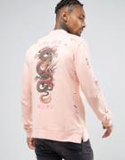 Criminal Damage Sweatshirt With Dragon Back Print And Distressing - Pi