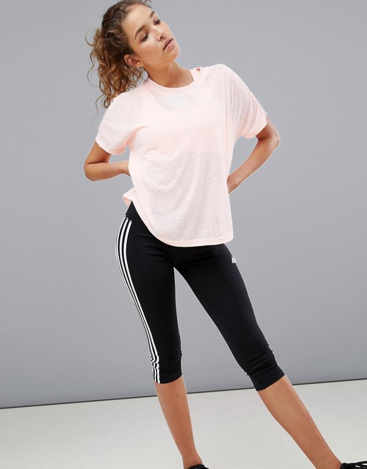 Adidas Training Three Stripe Capri Leggings In Black - Black