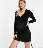 Asos Design Maternity Slinky Ruched Beach Mini Dress In Black