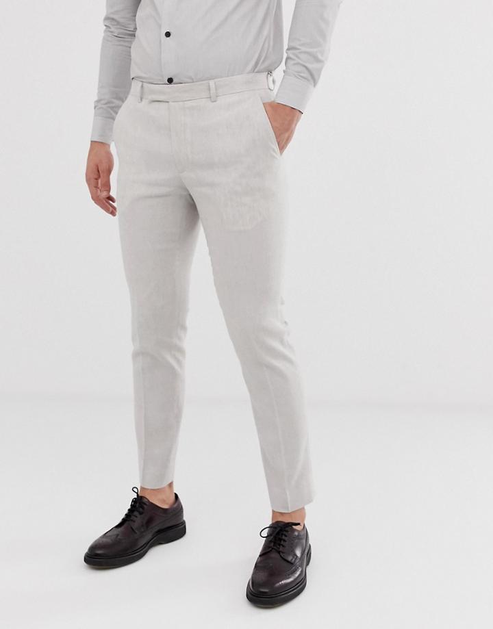 Moss London Slim Suit Pants In Beige Linen With Stretch - Beige