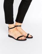 London Rebel Ankle Strap Flat Sandals - Black