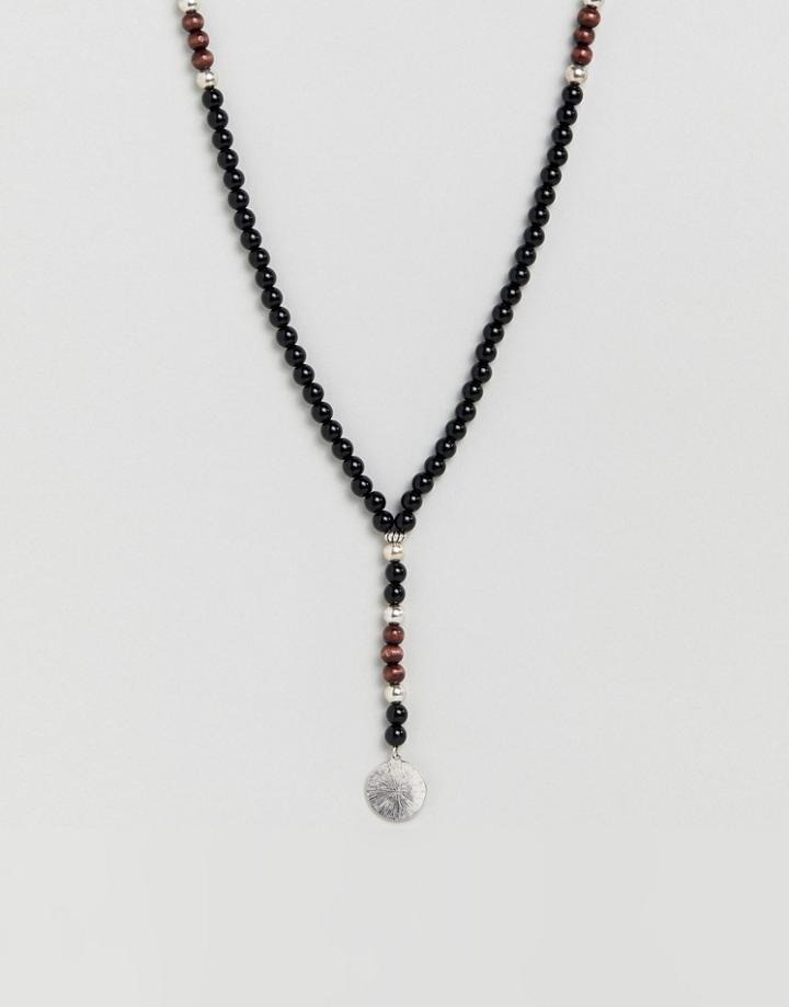 Aldo Beaded Necklace With Triangle Pendant In Black - Black