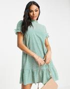 Ax Paris Short Sleeve Smock Dress In Green Geo Tile