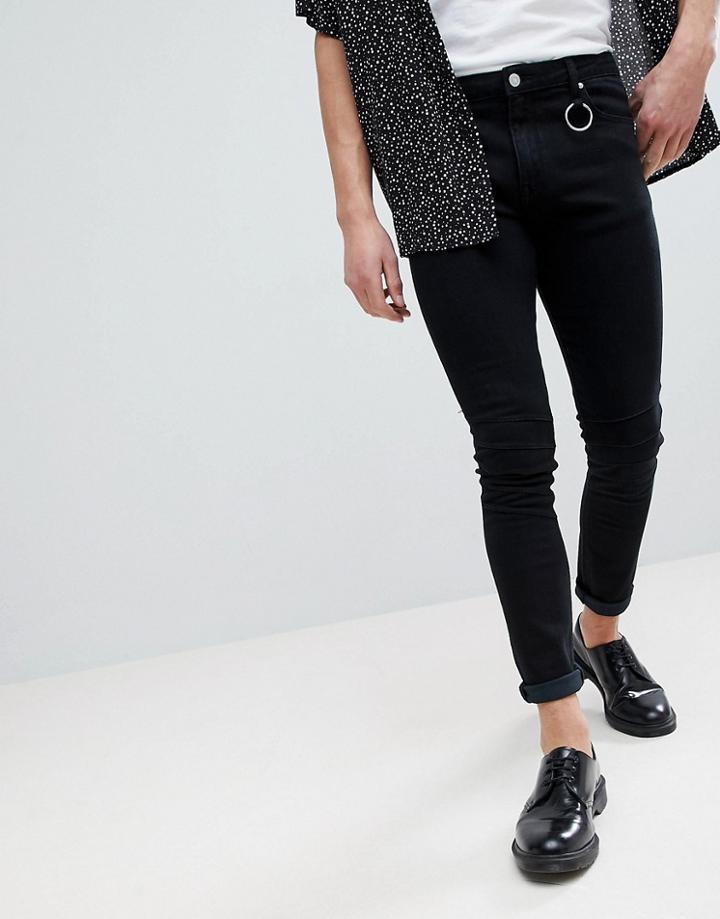 Asos Super Skinny Jeans In Washed Black With Knee Details - Black