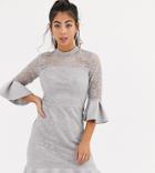 Chi Chi London Petite Flippy Hem Mini Dress In Gray And Cream