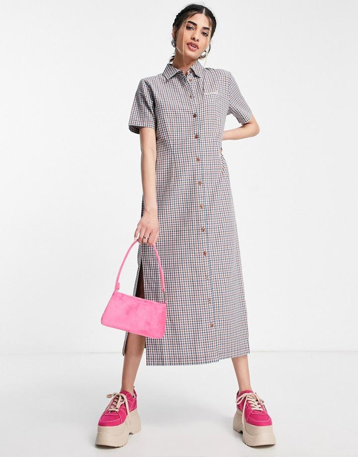 Kickers Button Down Midi Shirt Dress In Blue Check