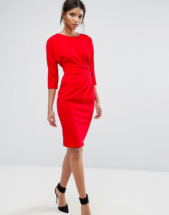 City Goddess 3/4 Sleeve Pencil Dress - Red