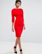 City Goddess 3/4 Sleeve Pencil Dress - Red