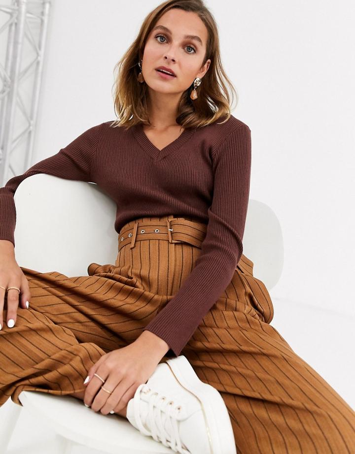 Gianni Feraud V-neck Knit Sweater In Brown