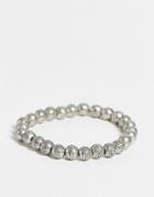 Asos Design Beaded Bracelet With Greek Wave Design In Silver Tone