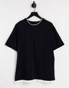 Pull & Bear Layerd Hem T-shirt In Black